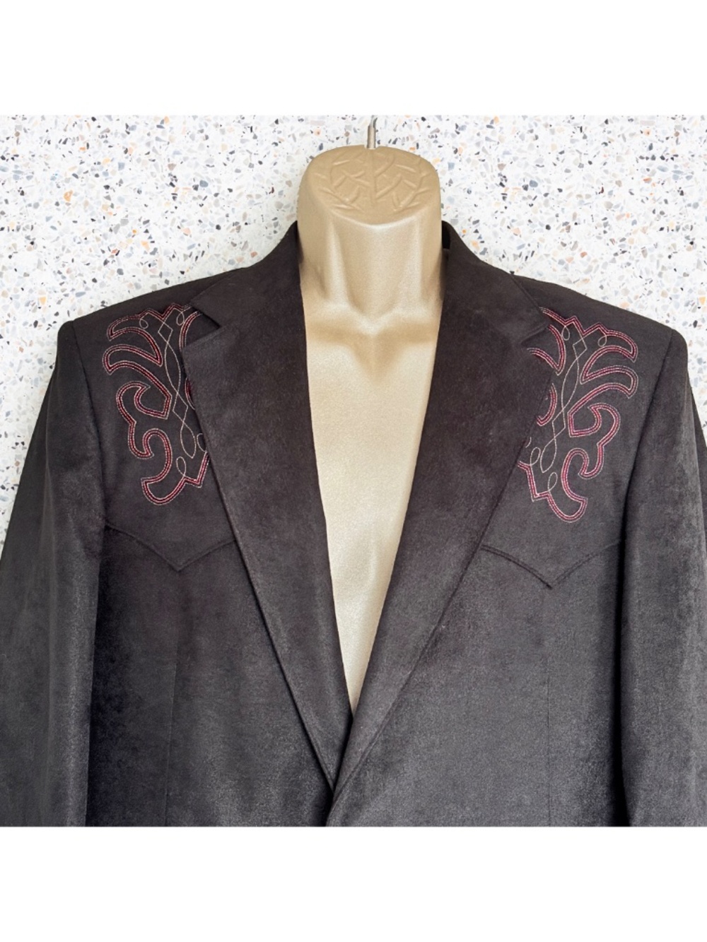 VTG 80s Black Western Faux Suede Blazer Cowboy Gothic Rockabilly USA 40R Med